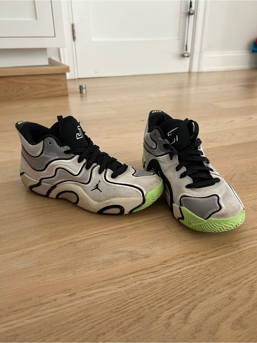 Jordan Kids High-Top Sneakers in Gray and Neon Green
